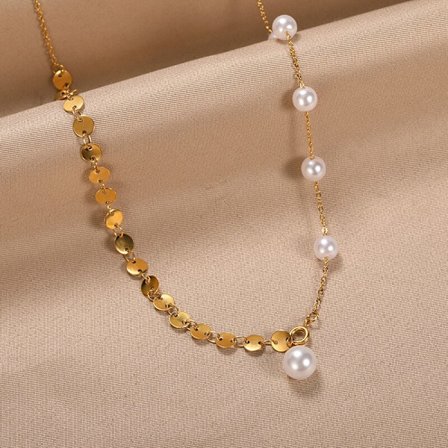 Dubbla lager Pearl Beads Chain Halsband Stainles