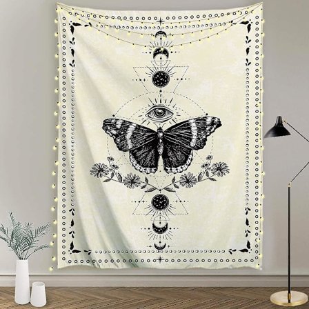 Sovrum Fjäril Gobeläng Vägg Hängande Vintage Måne Fas Constellation Vägg Konst Dekor, 100x150 cm