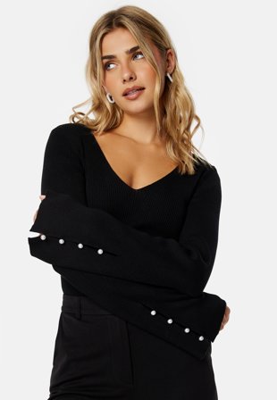 BUBBLEROOM Carlie Pearl Button Top Black Klær
