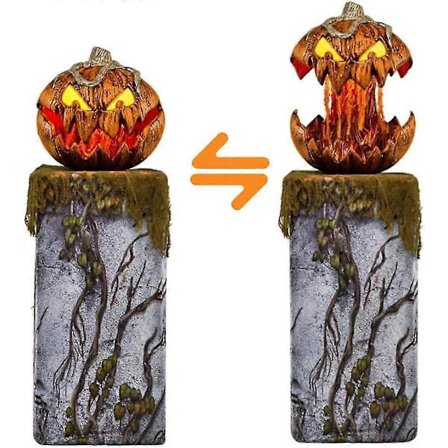 Snakkende Gresskar med Lysende Øyne, Uttrekkbar Munn, Skrekklyd, 2023 Ny Halloween Gresskar Animatronic, Innendørs Utendørs Dekor