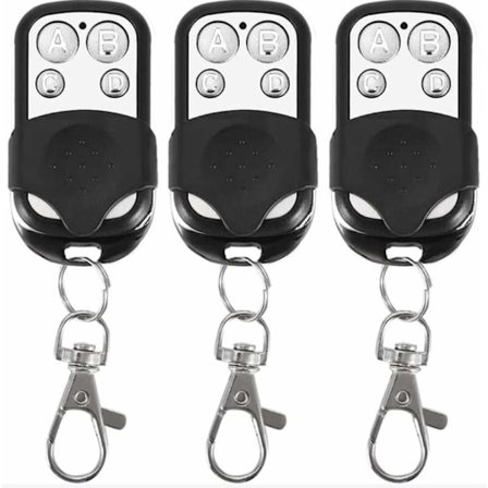 Sett med 3 universelle fjernkontroller for automatiske porter, frekvens 433,92 MHz fast kode, 4 knapper for å styre opptil 4 dører