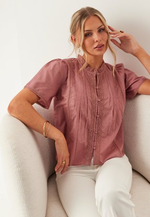 BUBBLEROOM - Pleated Detail Blouse - Dusty pink