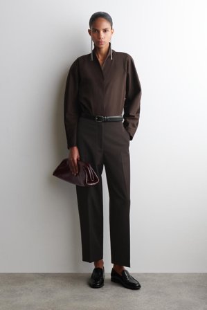 COS Women's Blusa In Cotone Con Collo A Scialle in Marrone