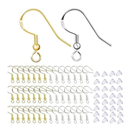 50 st Gold Öronkrokar, 50 st Silverfärgade Öronkrokar, 100 st Öronproppar 925 Stålstämpel DIY Handgjorda Örhängen