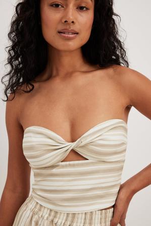 Widya Soraya x NA-KD Randig topp med vridd detalj - Sommarkläder - Beige,Stripe - EU 40