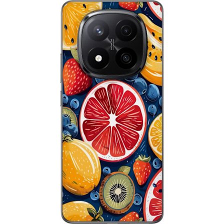 Yhteensopiva Puhelinkuori Xiaomi Redmi Note 14 Pro+ Yksityiskohtainen hedelmäkuviointi sitrushedelmistä, kiivistä, mansikoista ja mustikoita tummal