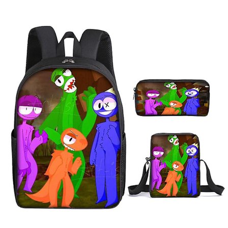 Nymodig Rainbow Friends skolväska eller portfölj eller pennfodral eller tredelad tecknad ryggsäck för lågstadieelever(3pcs)