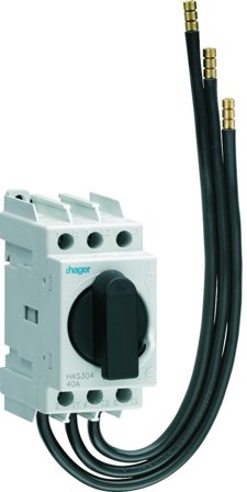 Hager HAS340 Huvudbrytare 3-poler, 40 A, Anslutningsdon & kablar