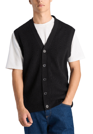 Lindbergh Rib v-neck button slipover Knit Överdelar Herr Svart XXL