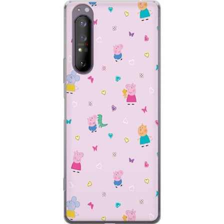 Kompatibelt Mobildeksel til Sony Xperia 1 II Mamma Gris med baby kjærlig Peppa Pig illustrasjon i myke farger for barnemotiver