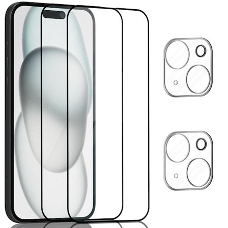 2-Pack ‏‏Iphone 15 Skärmskydd & 2-Pack linsskydd - Härdat Glas 9H - Super kvalitet 3D