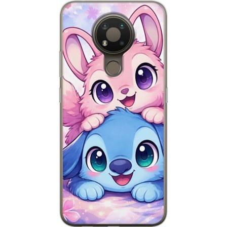 Yhteensopiva Puhelinkuori Nokia Nokia 3.4 Suloinen kawaii-aiheinen kuvaus vaaleanpunaisilla ja sinisillä fantasieläimillä, suurilla silmillä ja pe