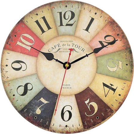 Vintage seinäkello, 30 cm ranskalainen maalaistyylinen puukello hiljainen ei-tikittävä kello olohuoneeseen makuuhuoneeseen keittiöön maalaistaloon 