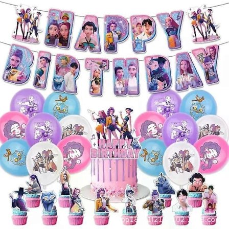 Kpop Demon Hunters Party Dekorationssett - Bursdagsbanner, Ballonger & Kakepynt for Barn[JSR]