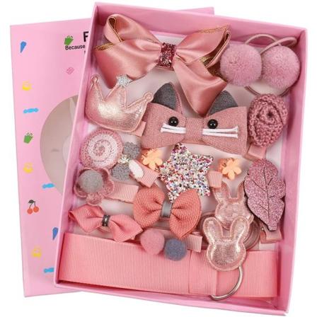 rosa, 18 delar barn hår rosett Clips Set, Little Girl Kid hår
