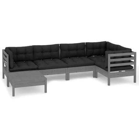 Vidaxl Loungegrupp Med Dynor 6 Delar Grå Massiv Furu Grå