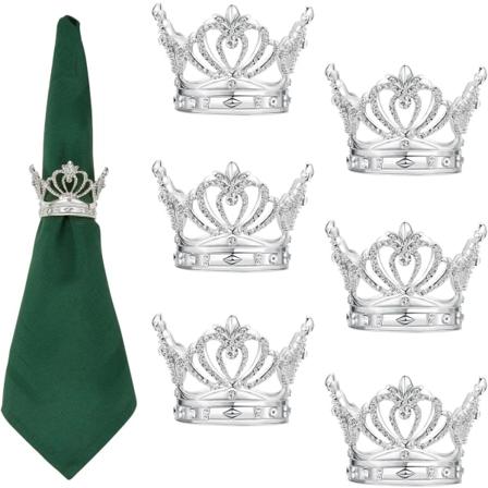 Hopeaiset servettirenkaat 6 kpl - Crown Rhinestone jouluaiheinen servetti