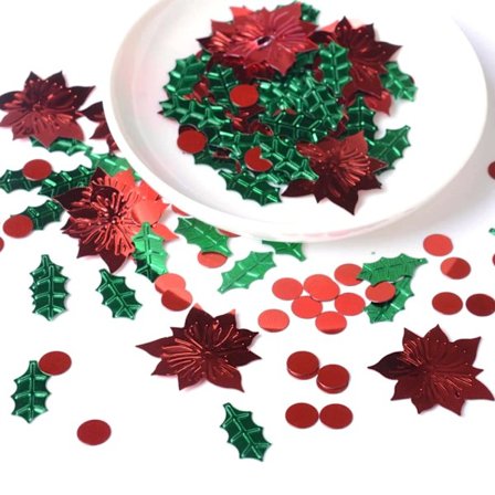 25 mm røde blomster + 16 mm kristtjørn + 6 mm røde runde pailletter julebord konfetti dekoration DIY tilbehør