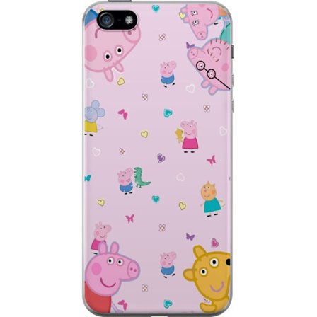 Yhteensopiva Puhelinkuori Apple iPhone 5 Peppa Possu vauvan kanssa sylissään, äiti possu aihe värikkäässä ja pehmeässä lasten kuvituksessa sy