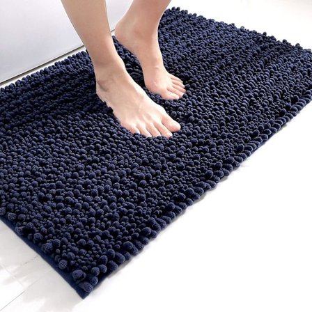 Chenille Mikrofiber Shag Skridsikker Bademåtte 40 X 60 Cm, Maskinvaskbar Gulvmåtte Til Bad, Brusebad Og Badeværelse, Marineblå