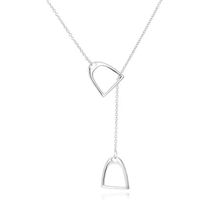 925 Sterling Silver Enkel Dubbel Häst Randig Lariat Halsband Häst (Silver)