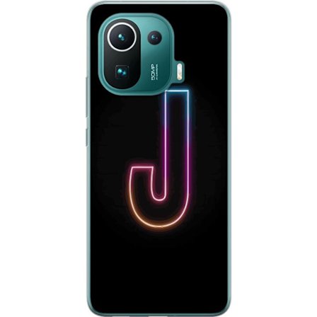 Kompatibel Mobilcover til Xiaomi Xiaomi Mi 11 Pro Minimalistisk neonbogstav J i farveskiftende lys mod sort baggrund