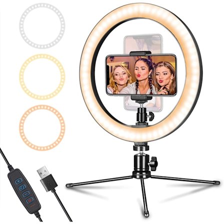 10 tuuman LED-rengasvalo jalustalla ja puhelintelineellä suoratoistoon