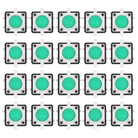 20 kpl 12x12x7.3mm Taktiiliset painikkeet LED-valolla Hetkellinen taktiilinen painikekytkin Vihreä