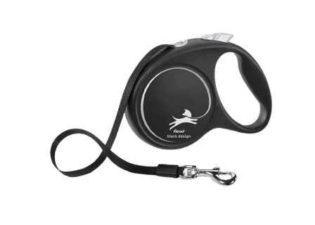 Flexi - Rullebånd Black Design Tape, 5m, M, maks 25kg, Sølv - Hund - Halsbånd - ZOO.no