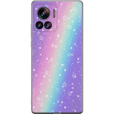 Kompatibel Mobilcover til Motorola Edge 30 Ultra Rainbow-farvet pastelbaggrund med hvide stjerner og glitrende prikker i blød overgang