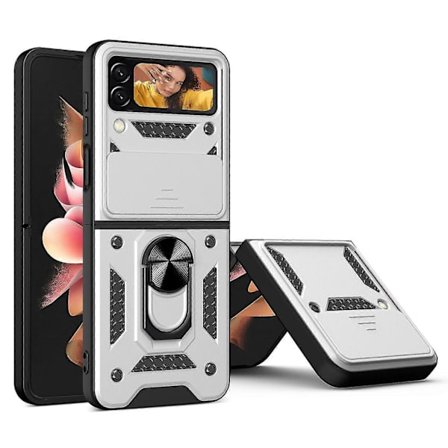 Kraftig pansercover, kompatibelt med Galaxy Z Flip 4, hårdt PC stødsikkert cover med ringholder