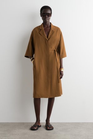 COS Women's Side Belt Midi Shirt Dress in Beige