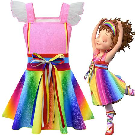 Flickans Vackra Nancy Regnbågsklänning _ Anime Karaktär Cosplay