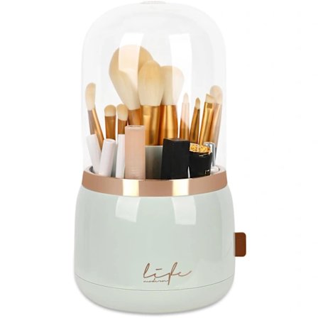 Makeup-arrangør børsteholder 360 roterende kosmetik arrangør stor kapacitet opbevaringsboks med låg støvtæt 7 rum - Mintgrøn Lysegrøn