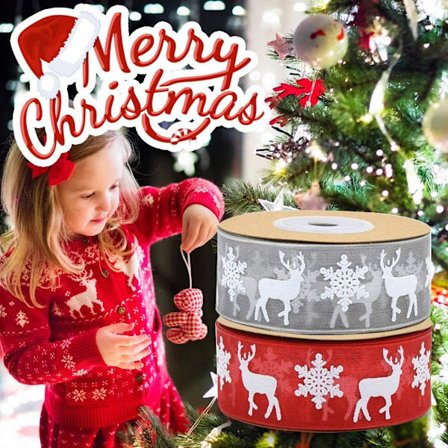 Organza-bånd 2 ruller, rødt grått organza julebånd Xmas Wr