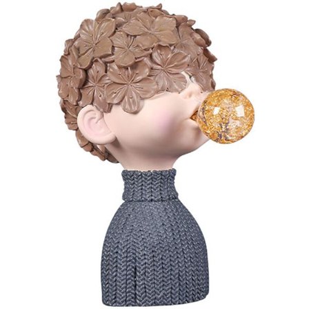 Krystallgutt Tygge Statue Resin Skulptur Dekorativ for Bord Bust TV Skap Dekor Ornamenter (Grå)