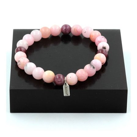 Stenar och mineraler. Rosa Opal + Lepidolite Beads Armband 8 mm. Tillverkad i Frankrike.