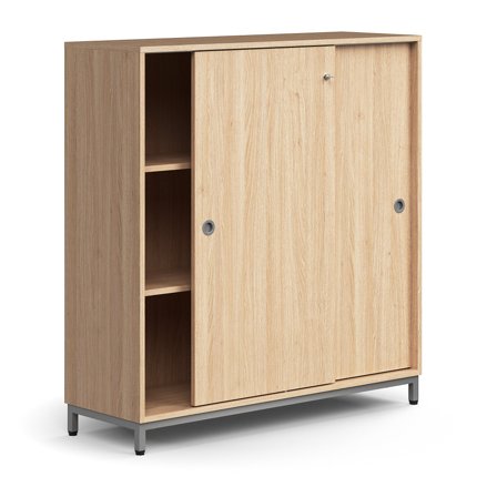 Schiebetürenschrank QBUS, abschließbar, 1252x1200x400 mm, Silber, Eiche