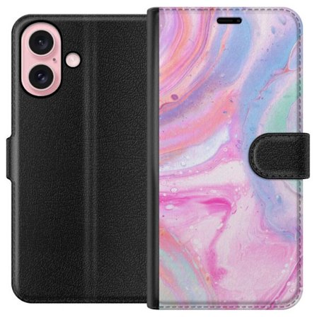 Yhteensopiva Lompakkokotelo Apple Apple iPhone 16 Abstrakti pastellin värinen marmoritaide, jossa on nestemäinen akryyli vaikutus pinkissä, sinises
