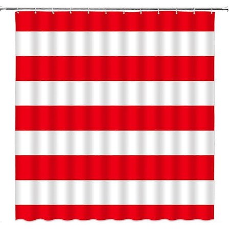 Randigt duschdraperi röd- och vitrandigt modernt mode röd vit designmönster jul tyg badrumsinredning set med krokar (48" B X 72 H)