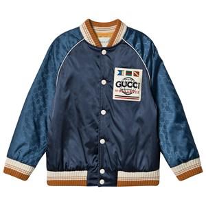 Kids - Gucci Blue Padded Bomber Jacket with GG Sleeve and Branded Patch 12 years - Coats and jackets - 12 years - Blue - Junge
