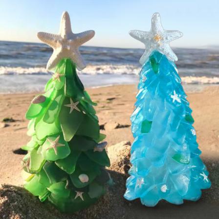 Mini Julgran Havsglas Kristall Blå Och Gröna Prydnader