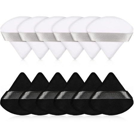 12 Stykker Pudderpuf Ansikt Trekantet Sminkepuf for Løst Pudder Myk Kropp Kosmetikk Foundation Svamp Mineralpudder Vått Tørt Sminkeverktøy (Svart og 