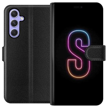 Kompatibelt Lommeboketui til Samsung Samsung Galaxy A54 Neonbokstav S i lysende rosa og blå toner mot mørk bakgrunn, stilig bokstavkunst med retrofu