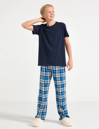 Lindex Pyjamas Set Check Trs - Navy - 134/140