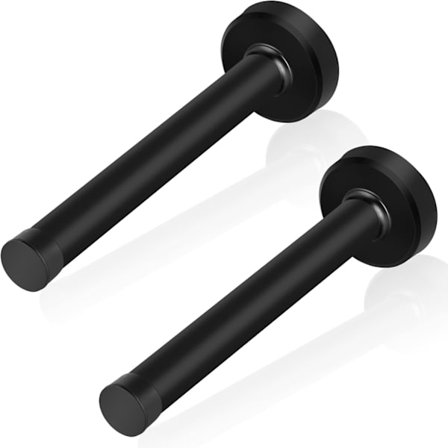 Dørstop, 6 tommer lang dørstopper, vægmontering, sort dørstop i rustfrit stål med bløde gummipuffer-spidser, 2