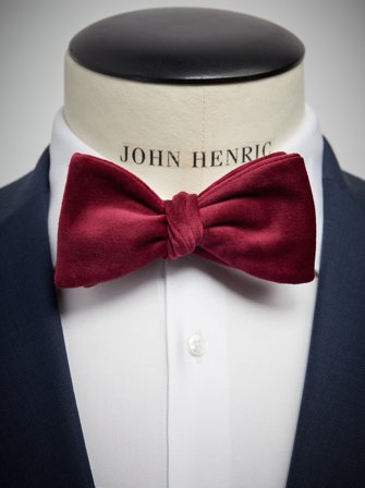 John Henric Men's Burgundy Velvet Bow Tie Size Self-tied