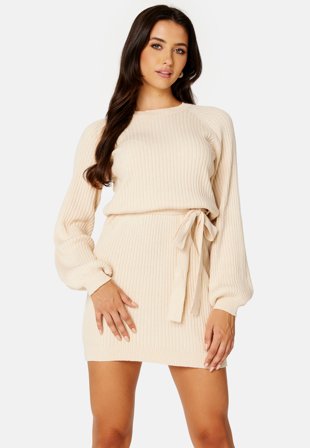BUBBLEROOM Amira knitted short dress Light beige Klær