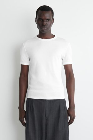 COS Men's Slim Ribbed Cotton T-Shirt in White
