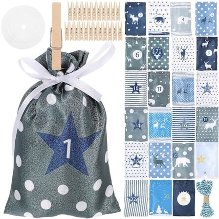 24 stk. Stof DIY Julekalender Gaveposer Julekalenderposer Julekalender til Fyldning
